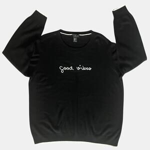 Rachel Zoe Sweater Womens XL Black Good Vibes Script Pullover Cashmere Blend